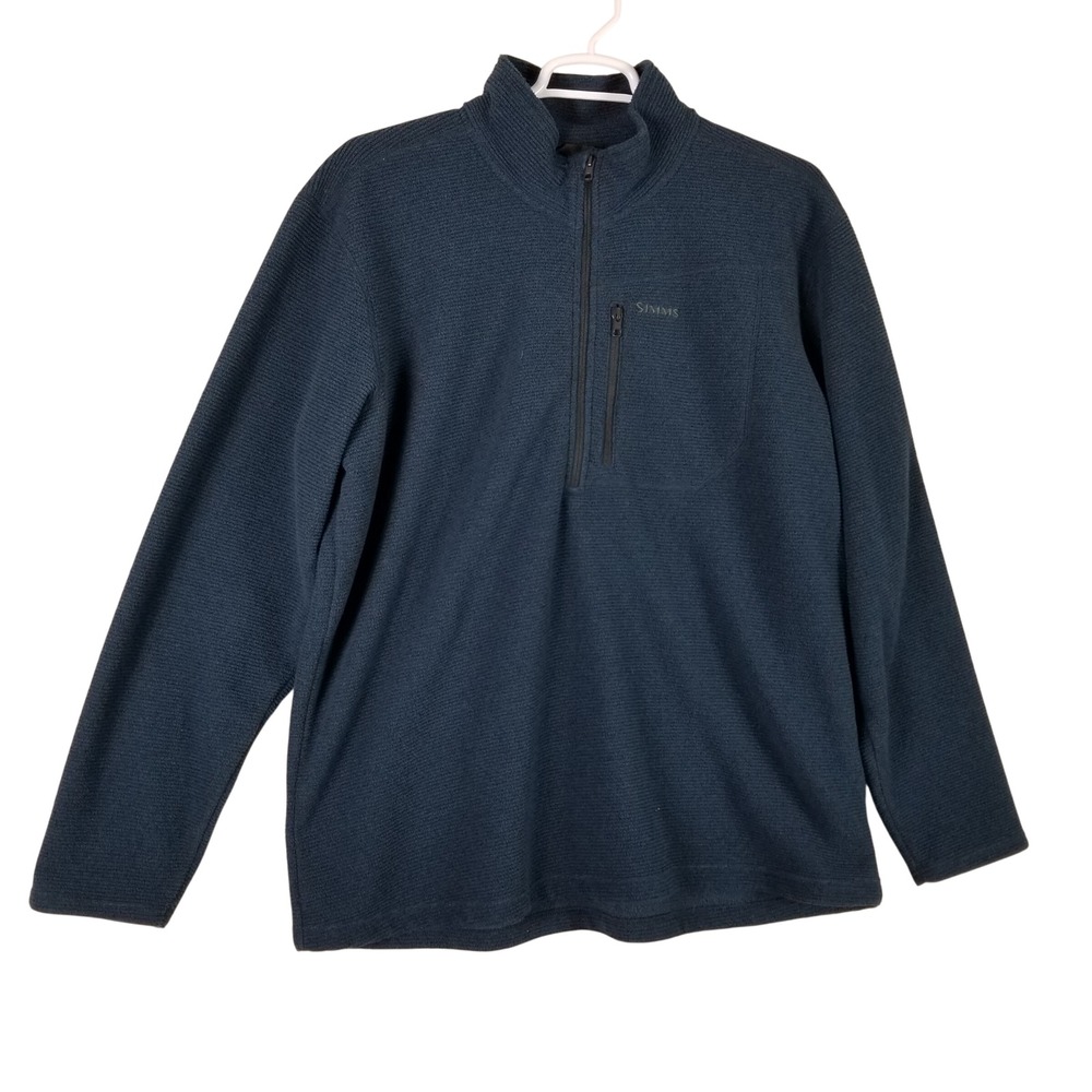 Simms Quarter-Zip Pullover Mens 2XL Navy Blue Waffle Knit Fleece Fishing Sweater